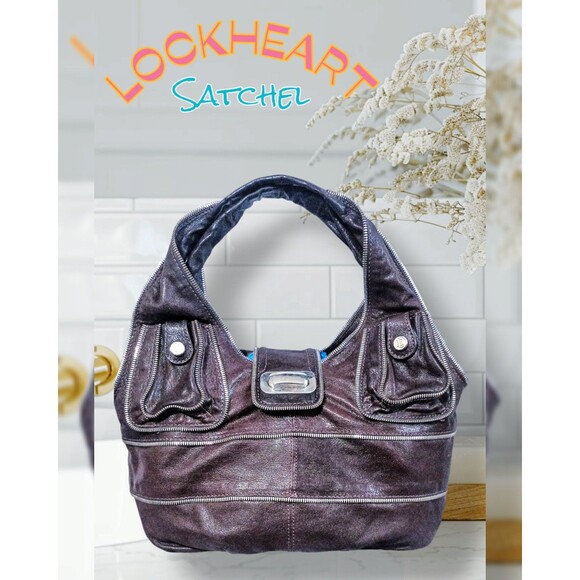 LOCKHEART Rare boho leather satchel zipper accent detail - Picture 1 of 11
